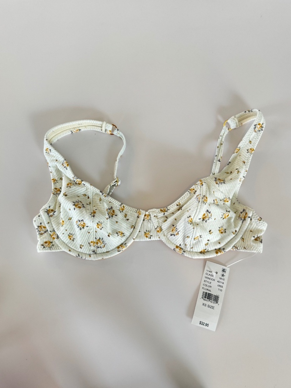 PacSun Ivory Ribbed Floral Underwire Bikini Top XS NWT